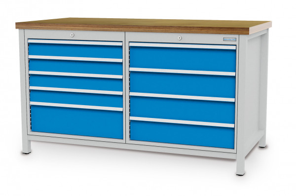 Kastenwerkbank B 1500 x T 750 x H 859 mm mit 9 Schubladen R 24-24