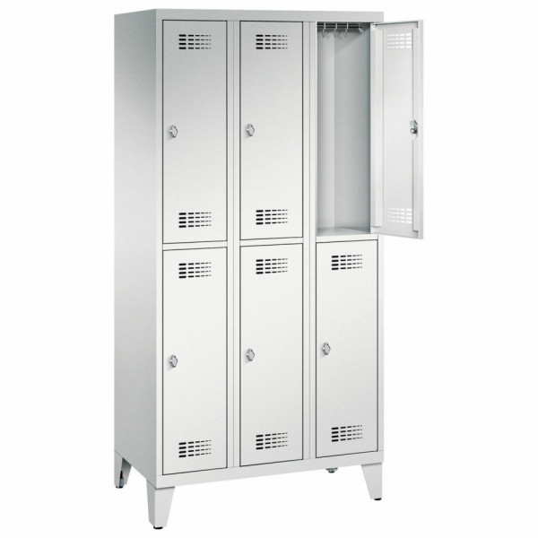 Garderobenschrank 6 halbhohe Abteile mit Füßen H 1850 x B 900 x T 500 mm RAL 7035