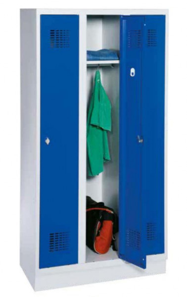 Garderobenschrank mit 2 Abteilen und Stahlblechsockel H 1800 x B 600 x T 500 mm