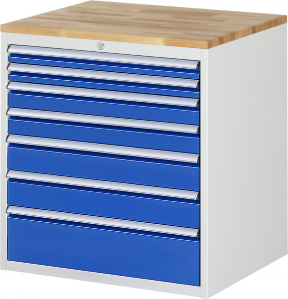 Schubladenschrank mit 7 Schubladen Größe XL und Buche-Top B 770 x T 650 x H 825 mm