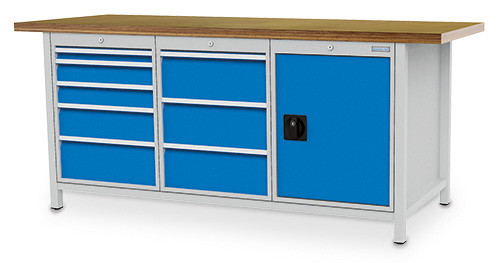 Werkbank mit 8 Schubladen + Flügeltür B 2000 x T 750 x H 959 mm R 18-24