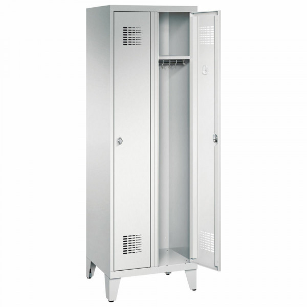 Garderobenschrank 2 Abteile mit Füßen H 1850 x B 600 x T 500 mm RAL 7035