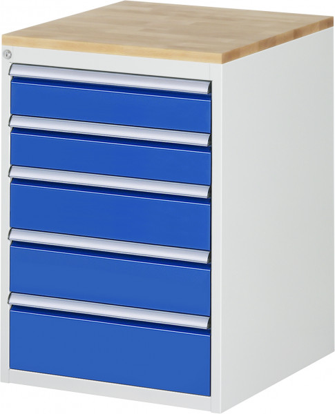 Schubladenschrank mit 5 Schubladen und Buche-Top B 580 x T 650 x H 825 mm