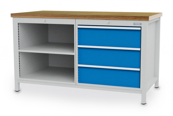 Kastenwerkbank B 1500 x T 750 x H 859 mm mit 3 Schubladen und 2 Fächer R 24-24