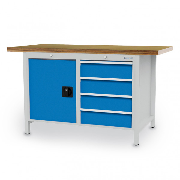 Kastenwerkbank Breite 1500 x T 750 x H 959 mm mit 4 Schubladen und Flügeltür R 18-24